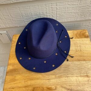 Navy Blue Star-Studded Fedora Hat